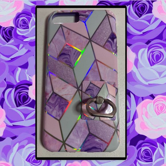IPhone 8 Plus Holographic Geometric Marble Case & Matching Phone Ring Holder - Picture 9 of 12